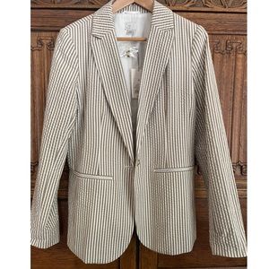 A New Day tan and white seersucker blazer NWT